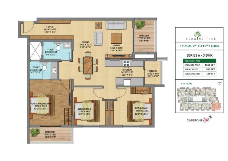 3BHK 1556 - Capstone Flowing Tree