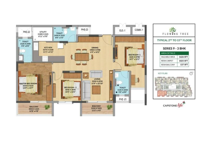 3BHK 1626 - Capstone Flowing Tree