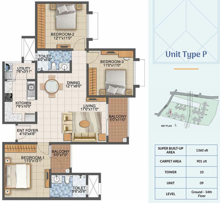 1360 3BHK - Prestige Primrose Hills Phase 2