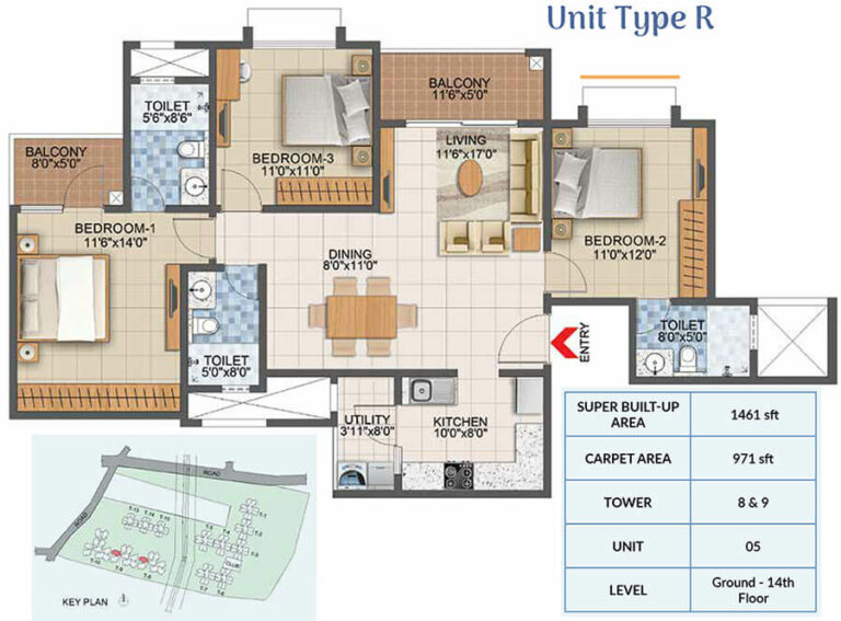 1461 3BHK - Prestige Primrose Hills Phase 2