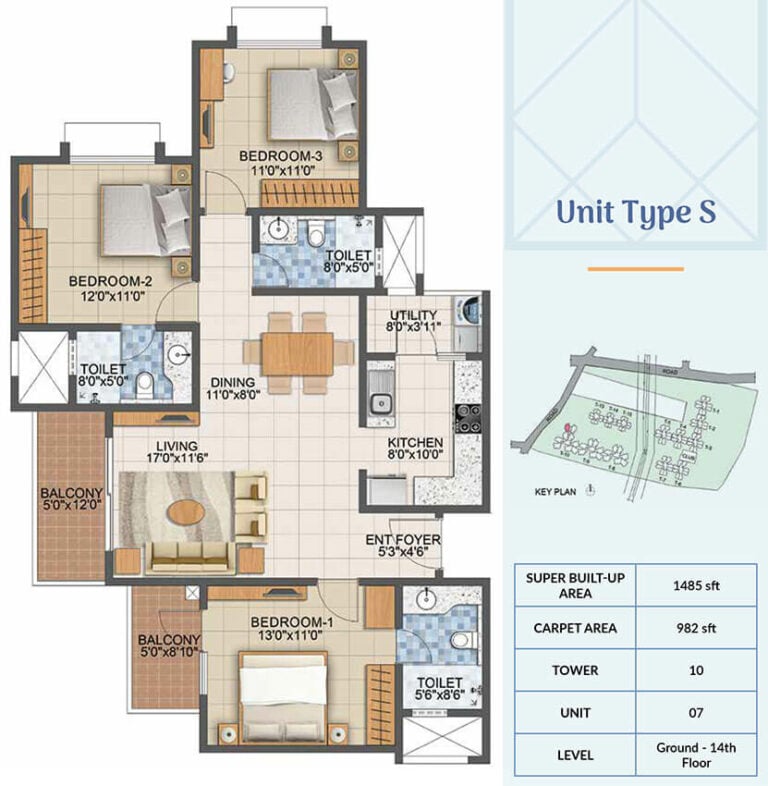 1485 3BHK - Prestige Primrose Hills Phase 2