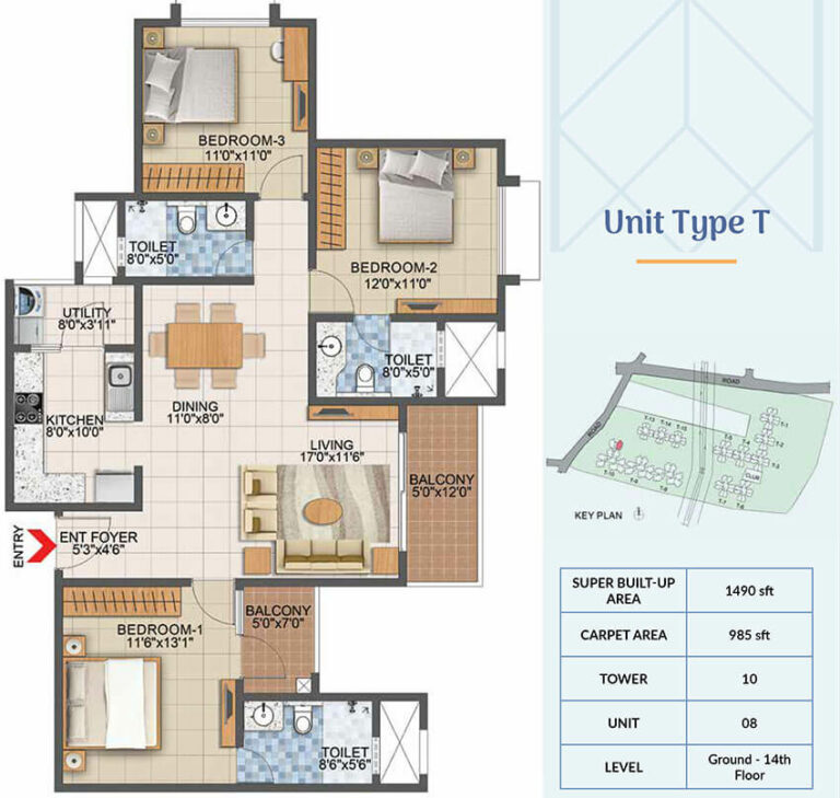 1490 3BHK - Prestige Primrose Hills Phase 2
