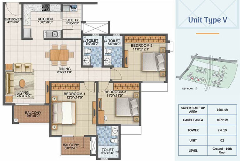 1581 3BHK - Prestige Primrose Hills Phase 2