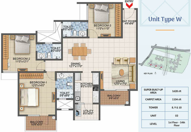 1628 3BHK - Prestige Primrose Hills Phase 2