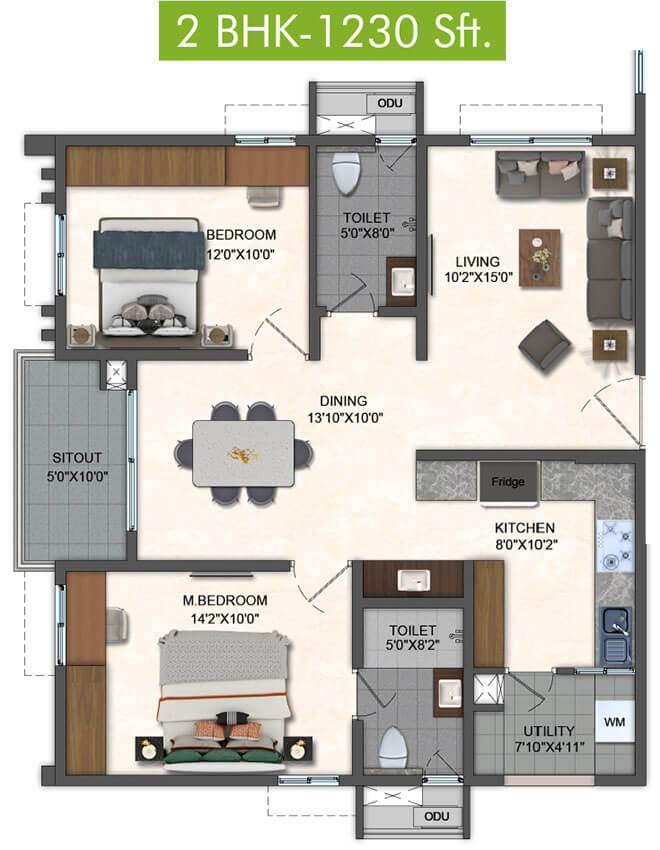 2BHK 1230 - Pavani Mirabilia