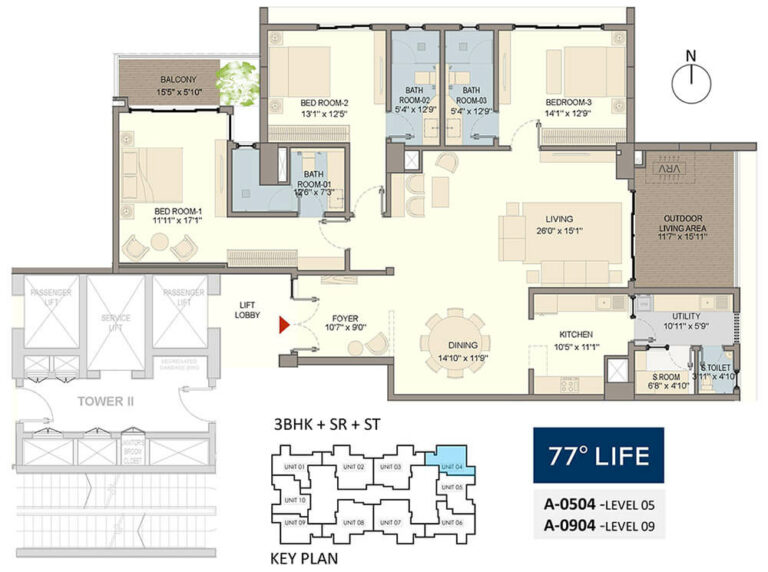 3BHK+SR+ST - Divyasree 77 Life