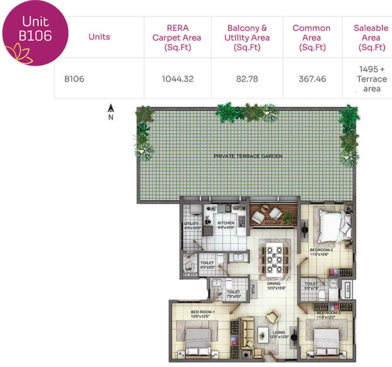 3BHK+Terrace 1495 - TVH Nivaan Saligramam