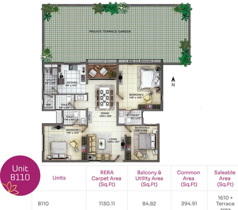 3BHK+Terrace 1610 - TVH Nivaan Saligramam