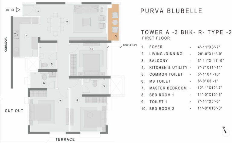 3BHK-R Type-2 - Purva Blubelle