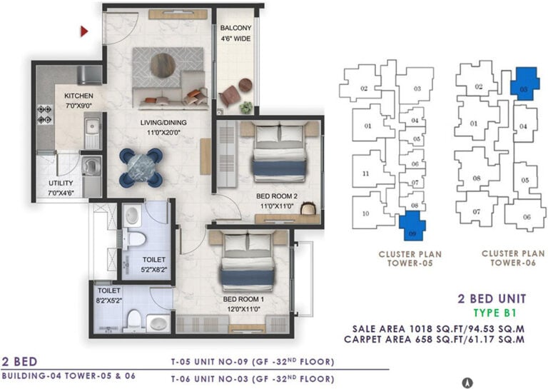 1018 2BHK - Prestige Lavender Fields