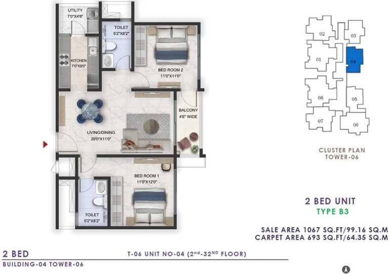 1067 2BHK - Prestige Lavender Fields
