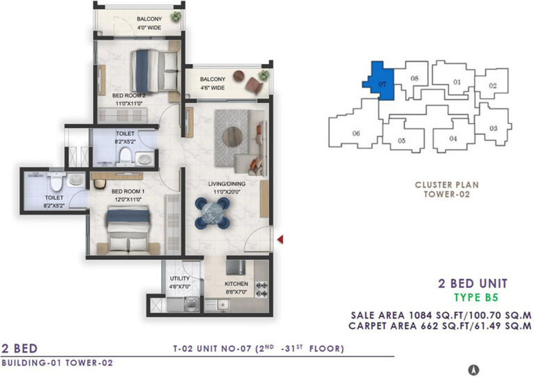 1084 2BHK - Prestige Lavender Fields