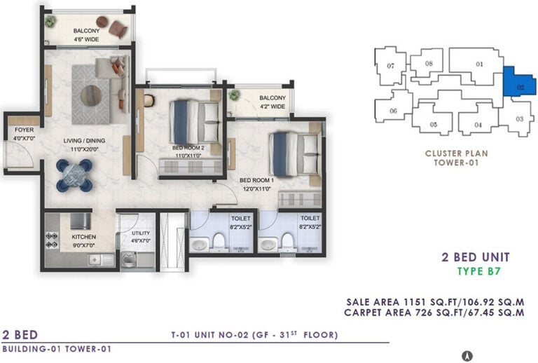 1151 2BHK - Prestige Lavender Fields