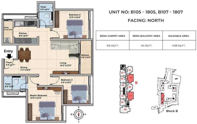 1438 3bhk+2t tvs emerald elements