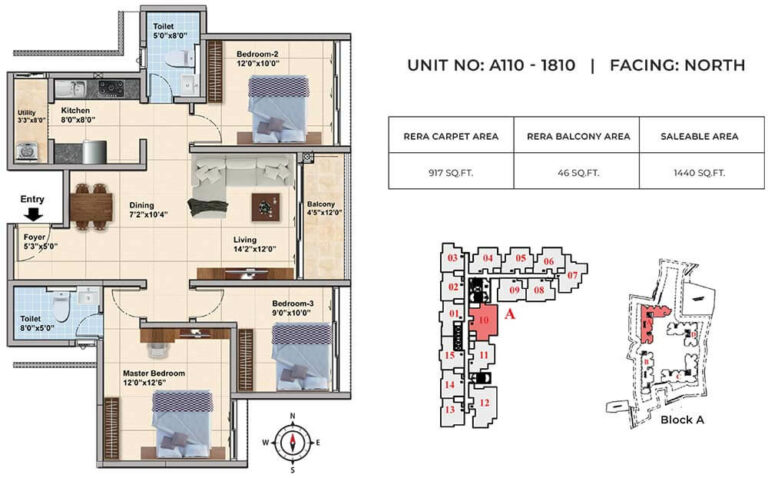 1440 3bhk+2t tvs emerald elements