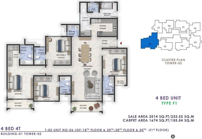 2514 4BHK+4T - Prestige Lavender Fields