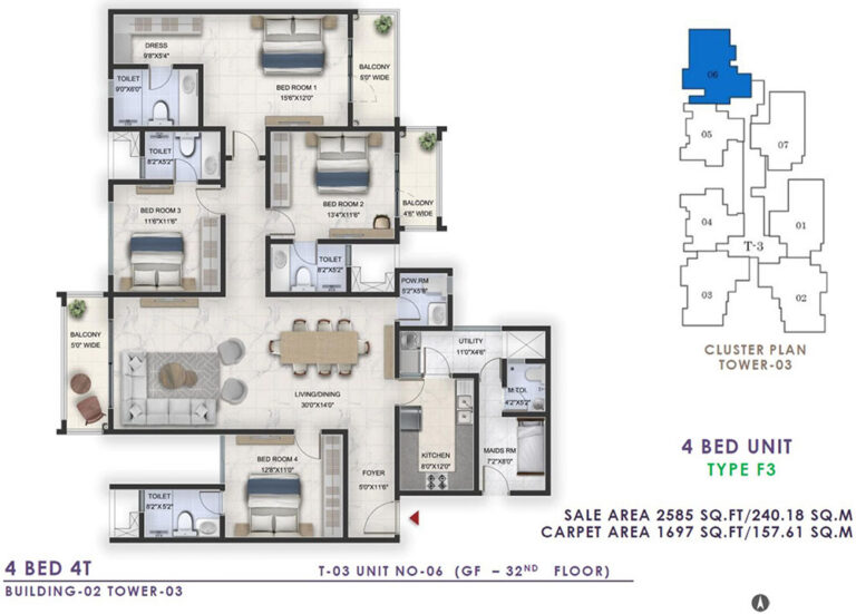 2585 4BHK+4T - Prestige Lavender Fields