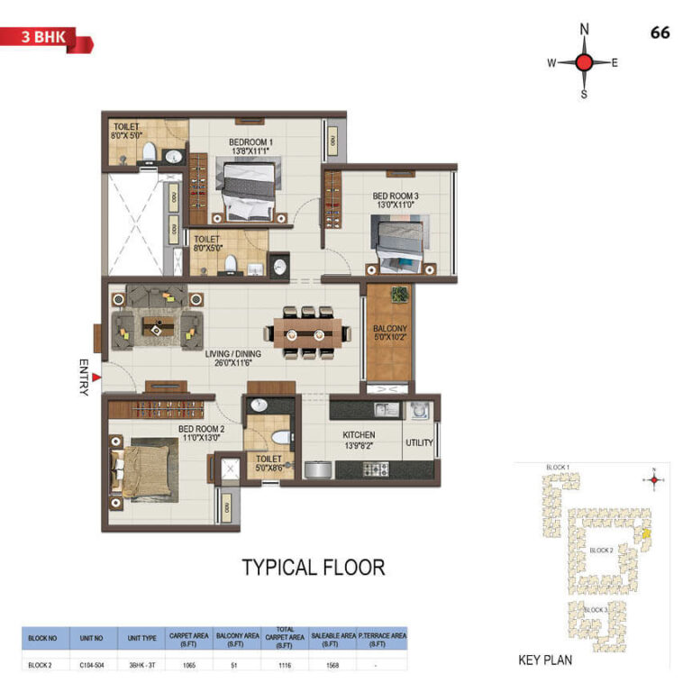 3bhk 1568 casagrand majestica