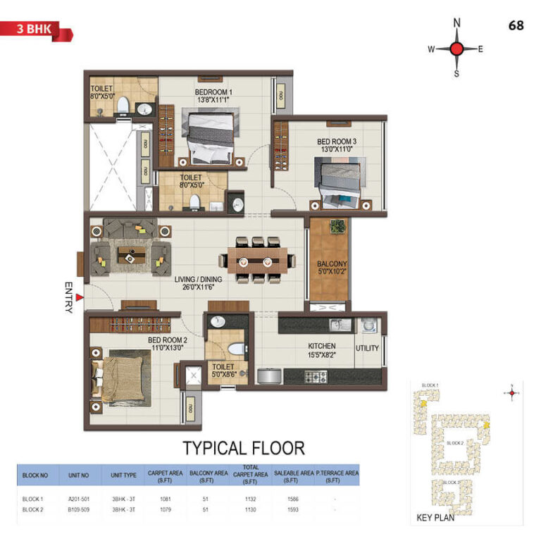 3bhk 1593 casagrand majestica