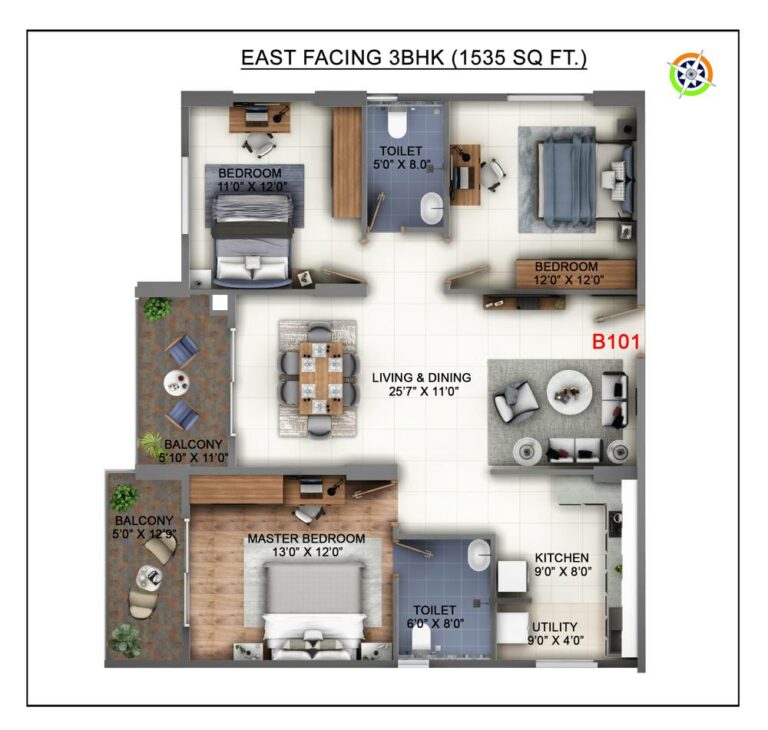 1535 3bhk abhee kings court
