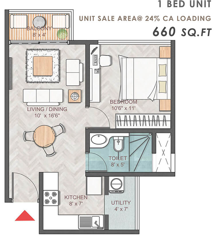 1bhk 660 prestige park grove