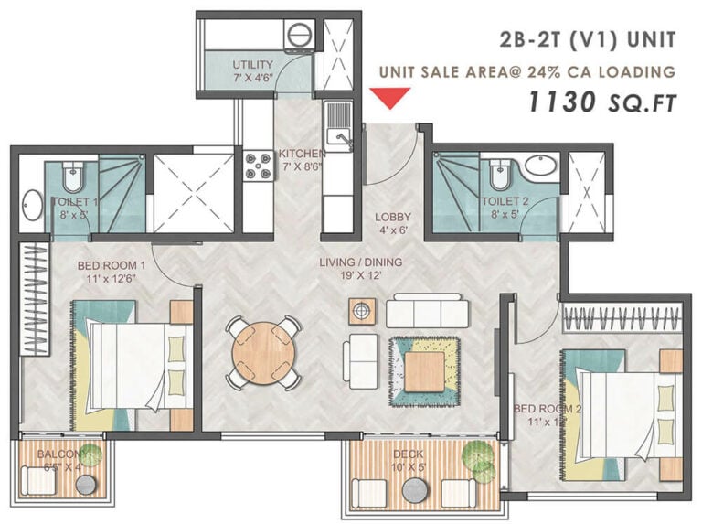 2bhk+2t 1130 prestige park grove