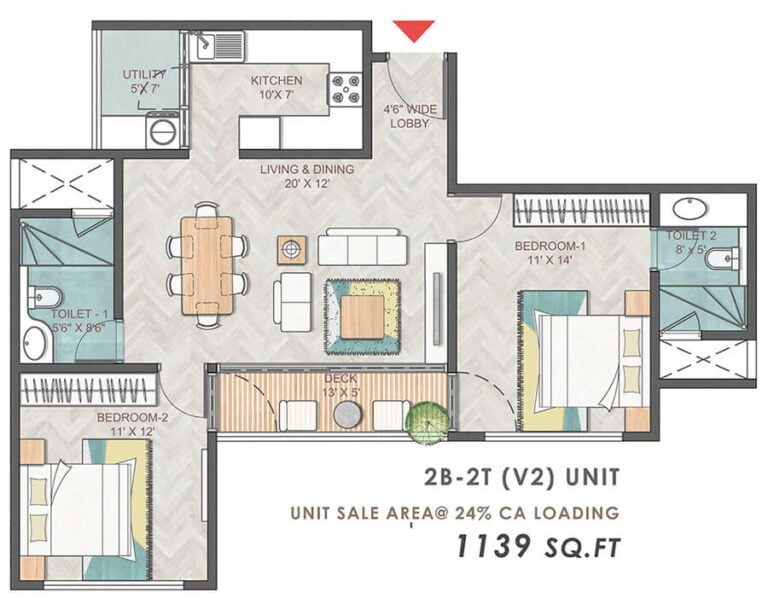 2bhk+2t 1139 prestige park grove