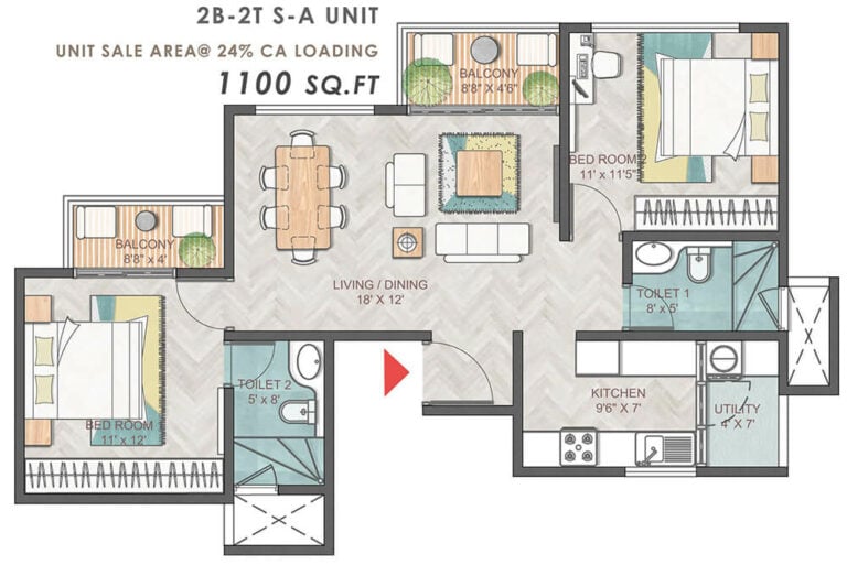2bhk+2t+s 1100 prestige park grove
