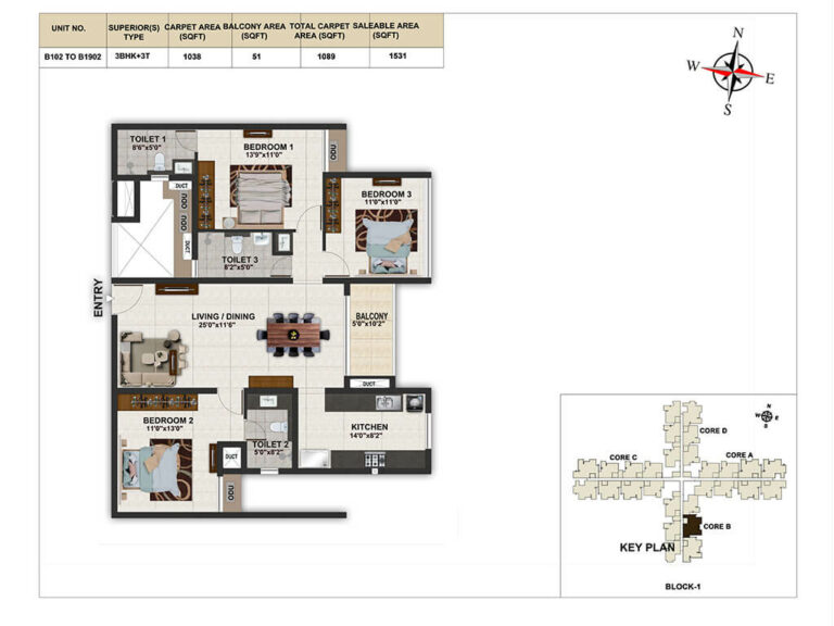 3bhk 1531 casagrand elinor