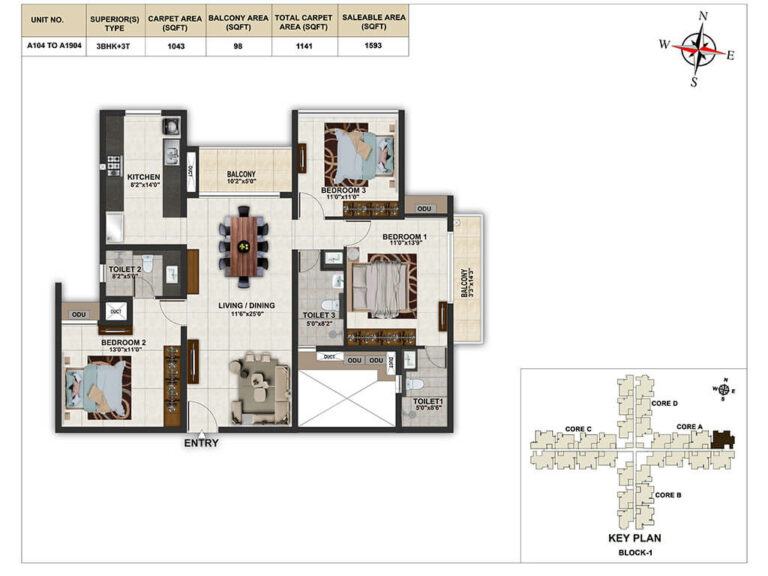3bhk 1593 casagrand elinor
