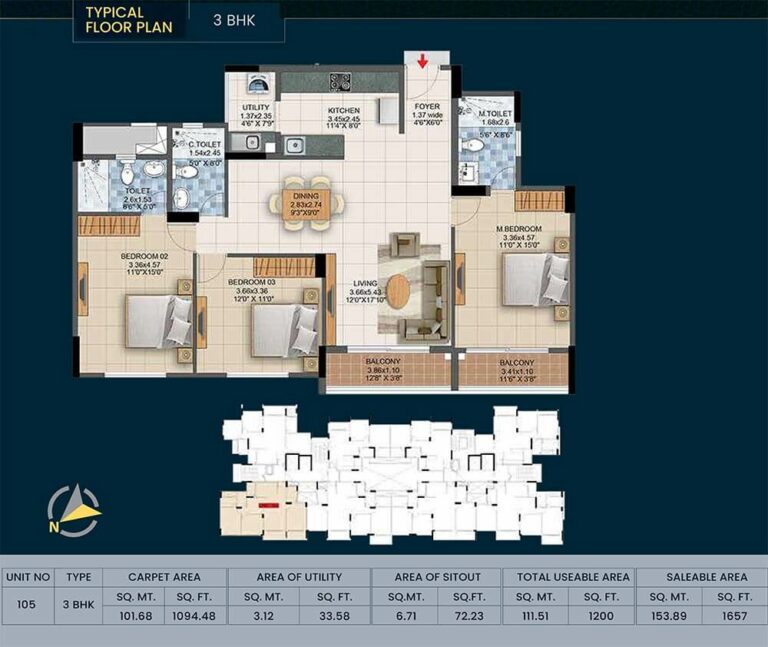 3bhk 1657 pride altius