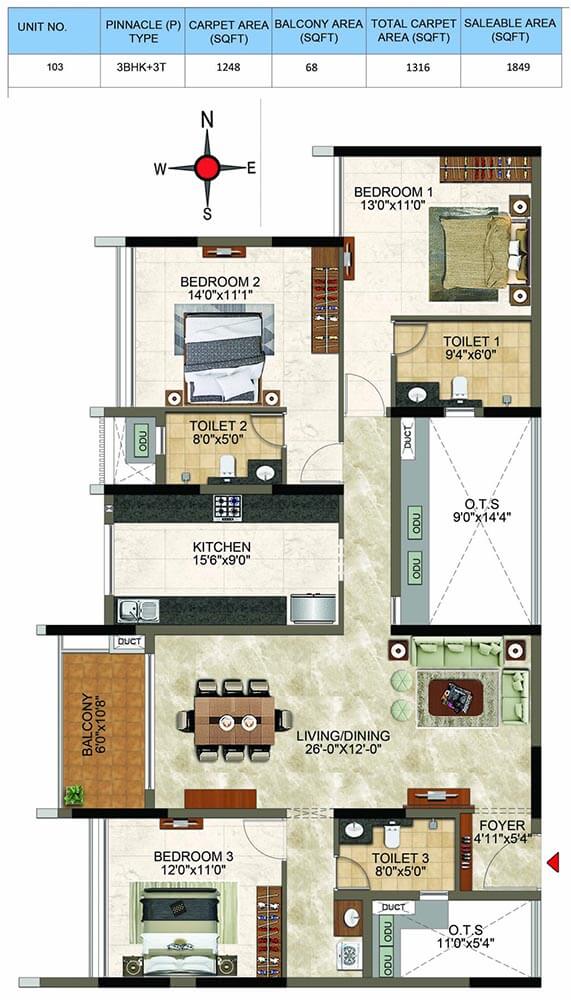 3bhk 1849 casagrand cloud9