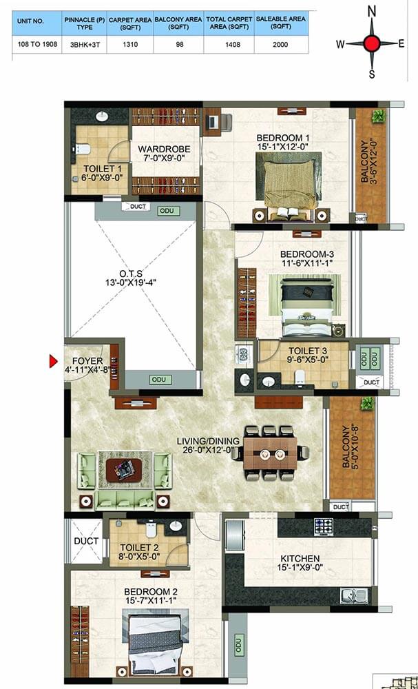 3bhk 2000 casagrand cloud9