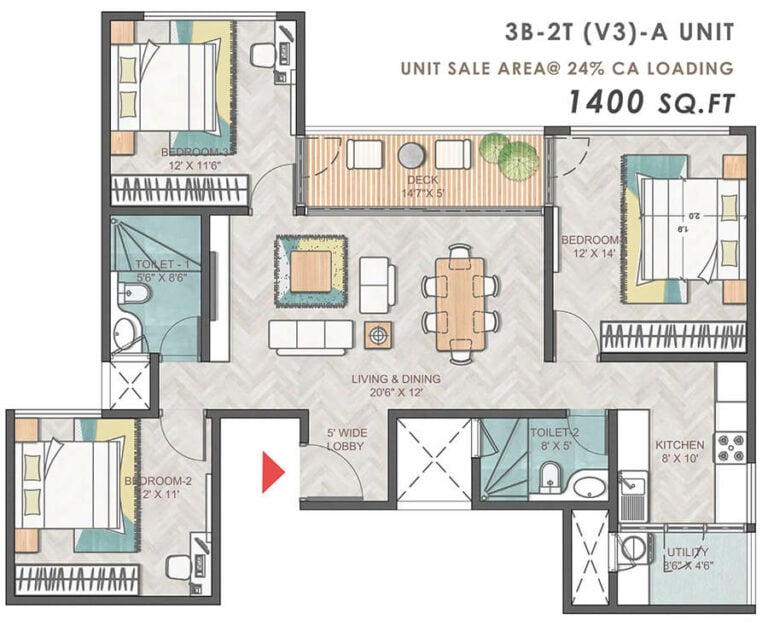 3bhk+2t 1400 prestige park grove