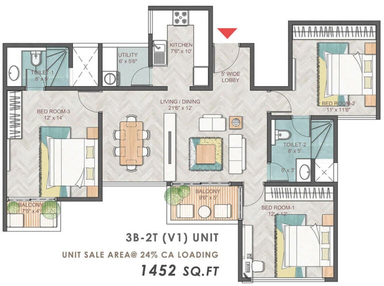 3bhk+2t 1452 prestige park grove