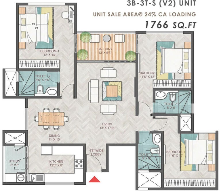3bhk+3t+s 1766 prestige park grove