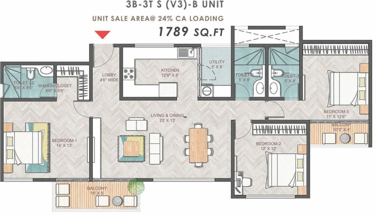 3bhk+3t+s 1789 prestige park grove