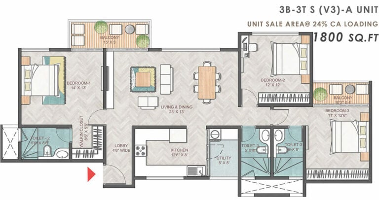 3bhk+3t+s 1800 prestige park grove