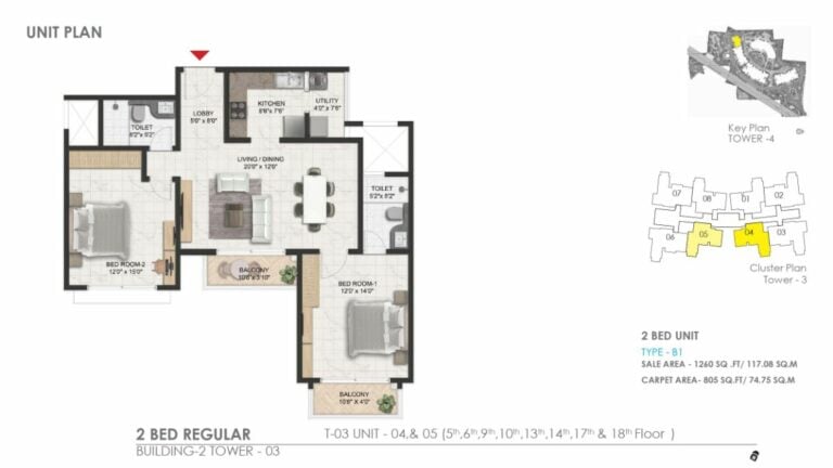 1260 2bhk reg prestige serenity shores