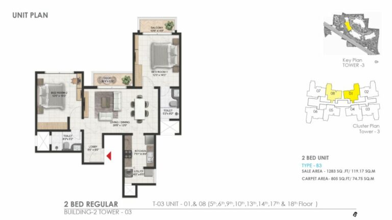 1283 2bhk reg prestige serenity shores