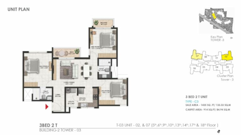 1435 3bhk 2t prestige serenity shores