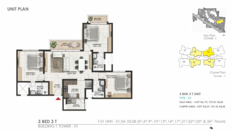 1699 3bhk 3t prestige serenity shores