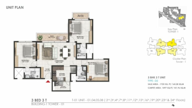 1725 3bhk 3t prestige serenity shores