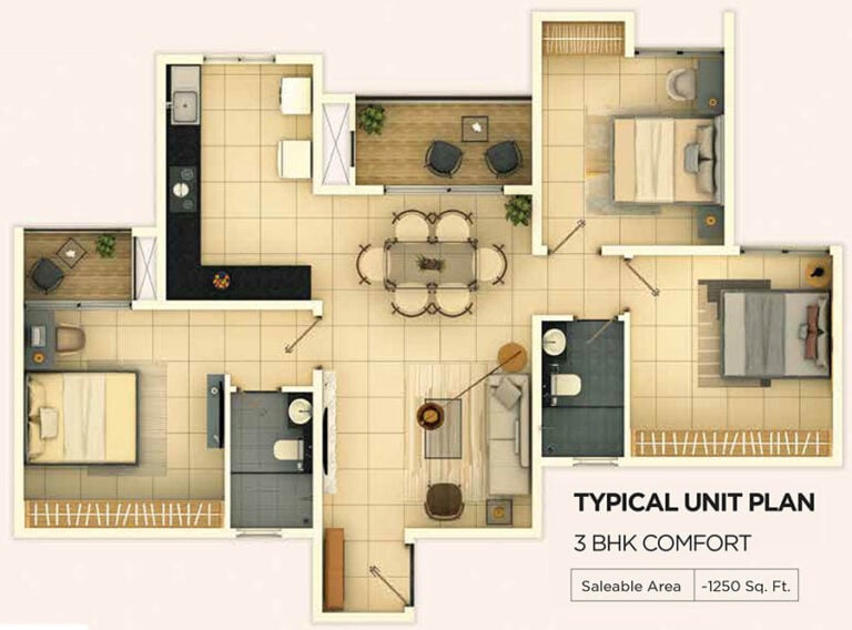 3bhk comfort 1250 provident ecopolitan