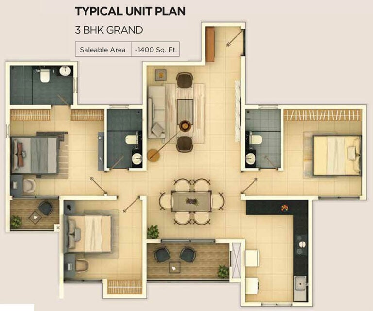 3bhk grand 1400 provident ecopolitan