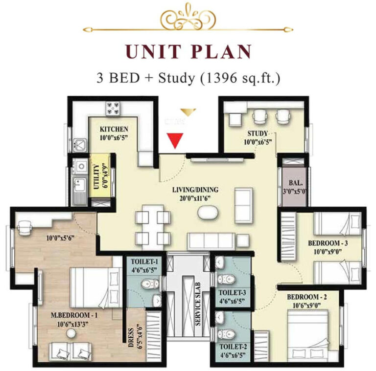 3bhk+study 1396 shriram imperial heights