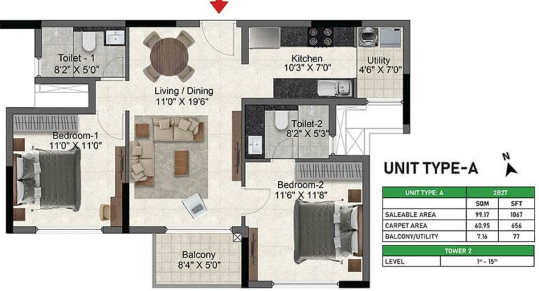 2bhk 1067 prestige glenbrook whitefield