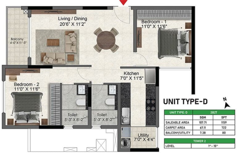 2bhk 1159 prestige glenbrook whitefield