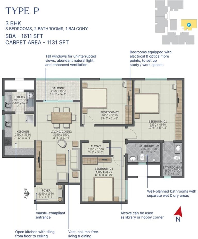 3bhk+3t 1611 sobha neopolis