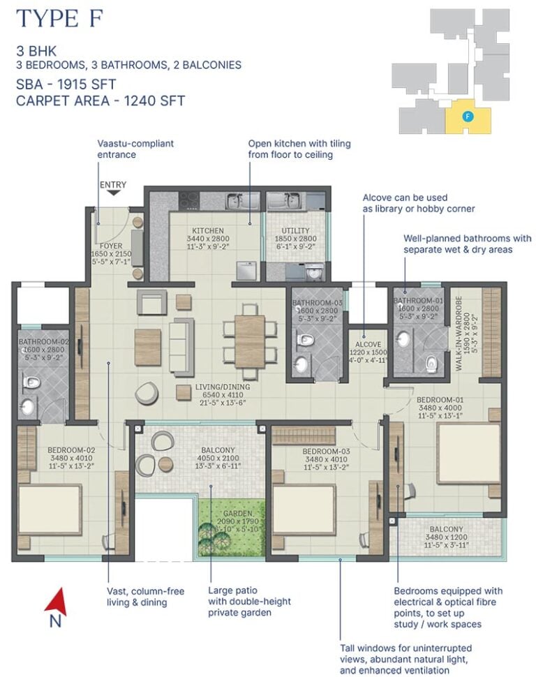 3bhk+3t 1915 sobha neopolis
